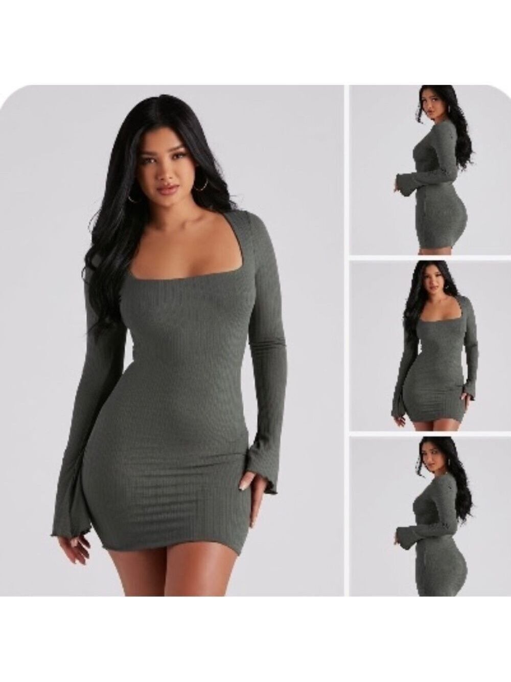 Womens Windsor Casual Perfection Ribbed Knit Mini Dress in Olive NWOT